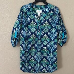Karen Neuburger Lightweight Tunic Top, Small Blue/Green